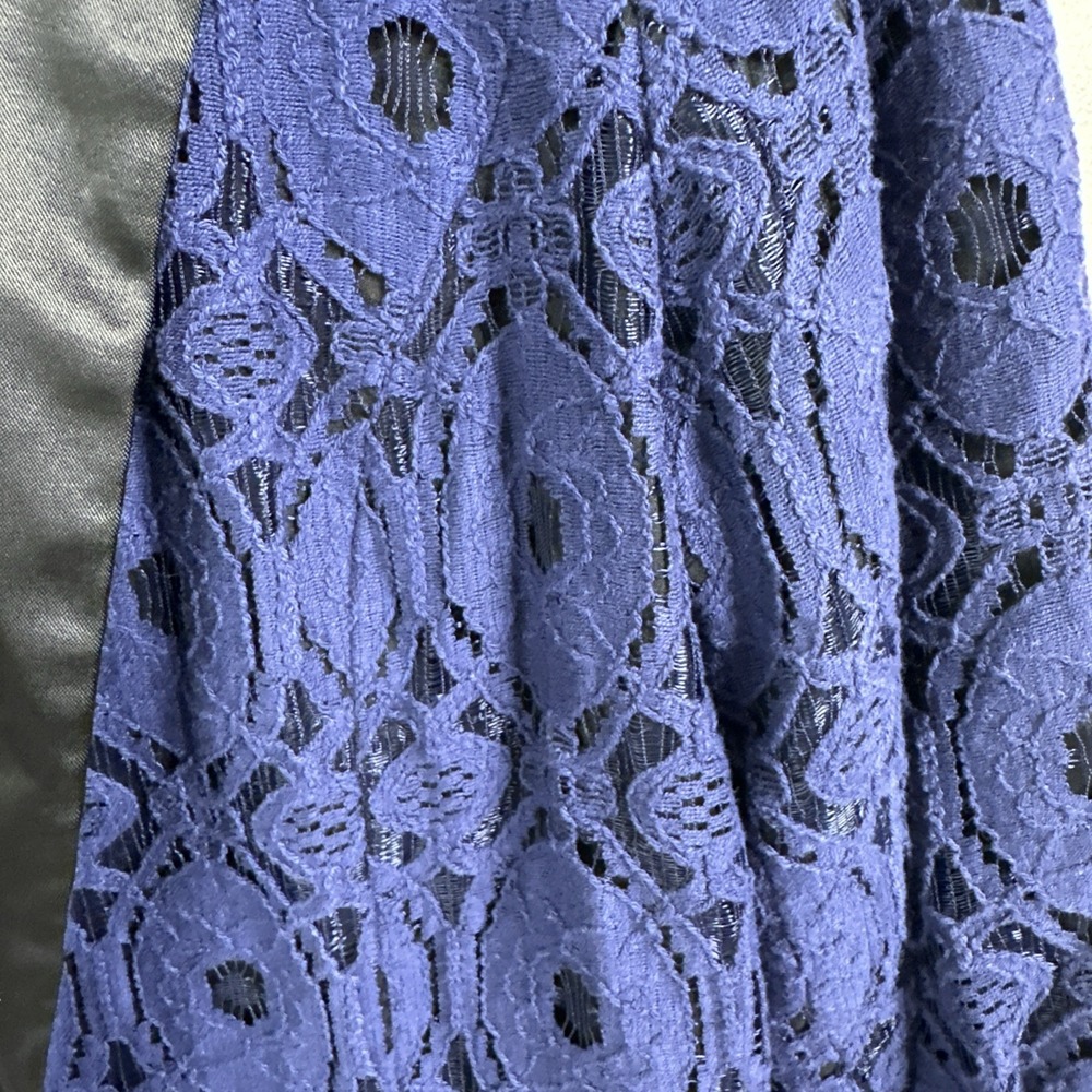 Chicos Women's Blue Lace Open Front Jacket Size 2 Lined‎ Cotton Blend Blazer - Picture 3 of 11